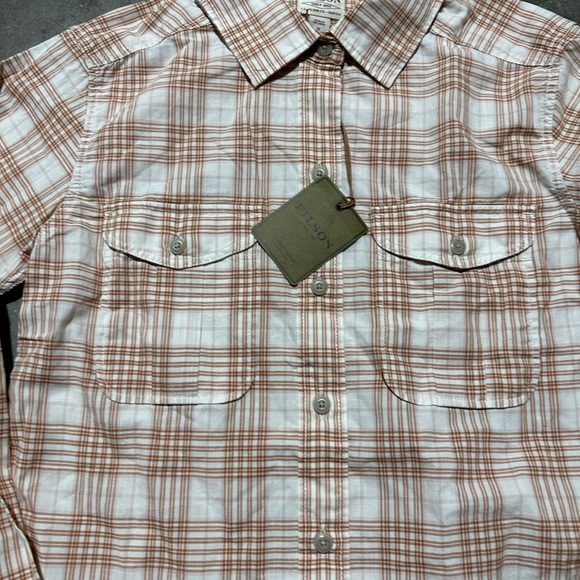 NWT Filson Kadin Island Long Sleeve Button Up Shirt White Tan Plaid - Picture 4 of 5